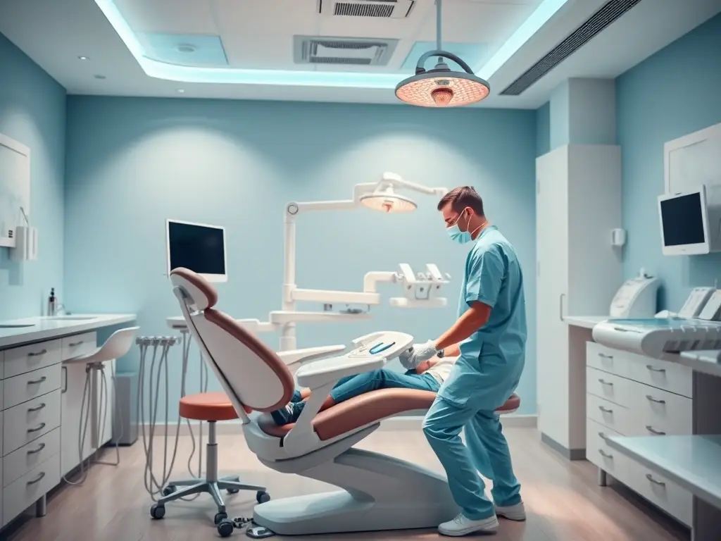 A highly skilled dentist in Albania performing a complex dental procedure with precision and care, highlighting the expertise and experience of the dental professionals at our partner clinics.