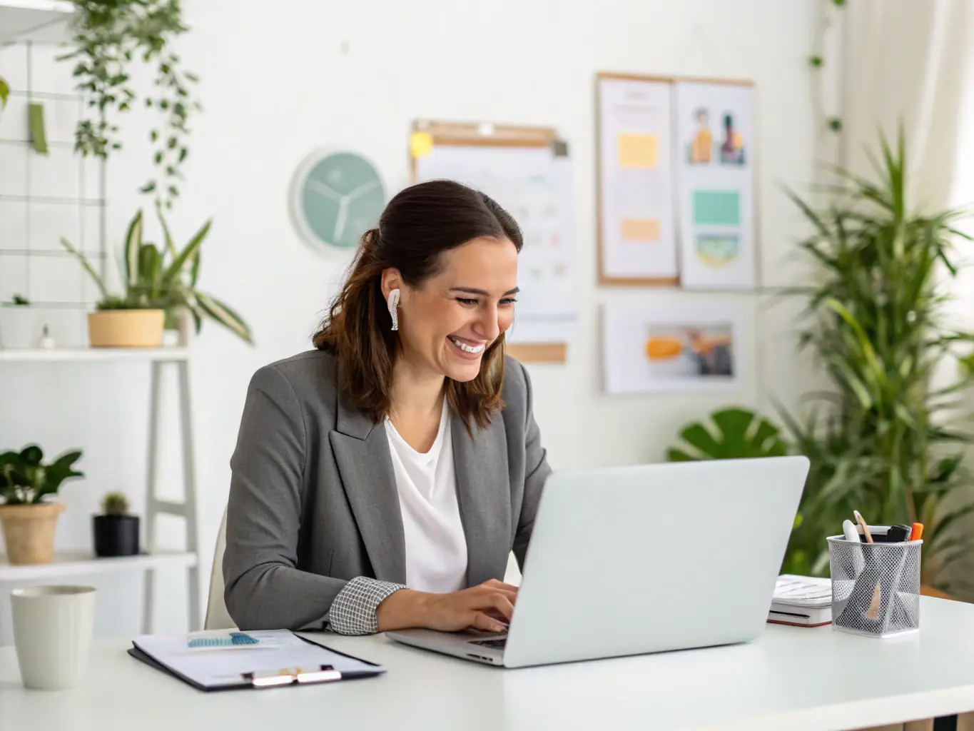 A friendly Italian-speaking consultant smiles reassuringly during a video call with a potential patient, explaining the initial steps of the BlueSmile Albania process.