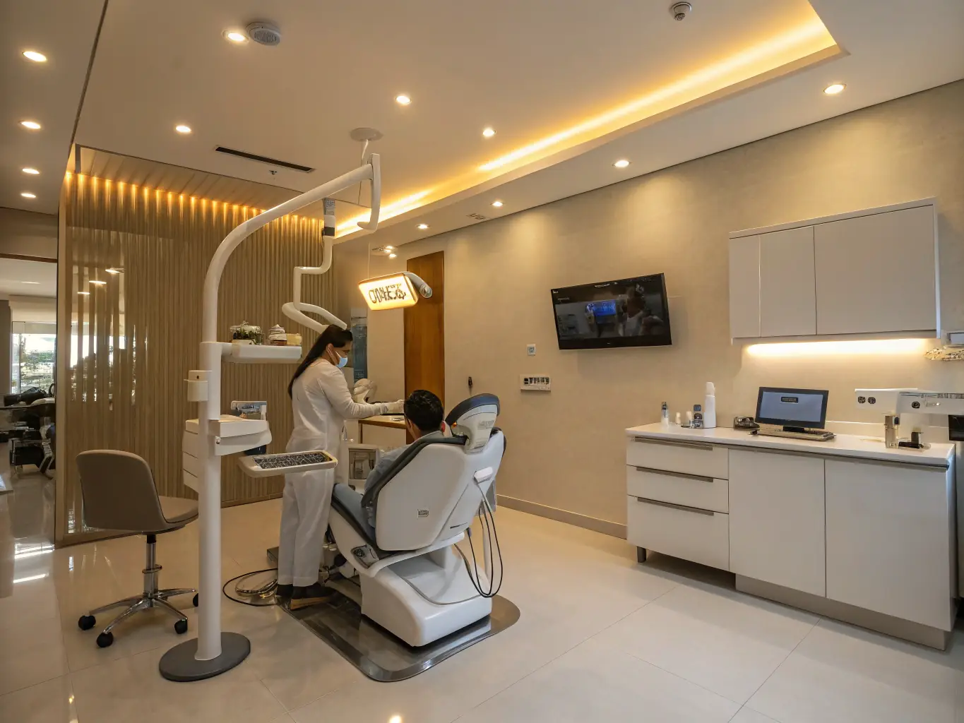 A modern dental clinic in Tirana, Albania, featuring state-of-the-art equipment and a welcoming atmosphere, showcasing the clinic's commitment to advanced technology and patient comfort.